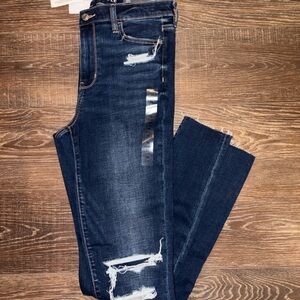 American Eagle Outfitters Dark Blue Distressed Skinny Jeans